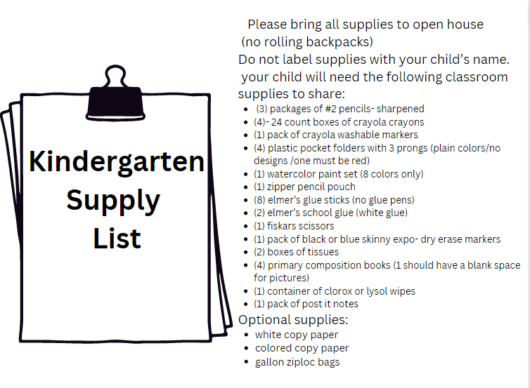  Kindergarten Supply List